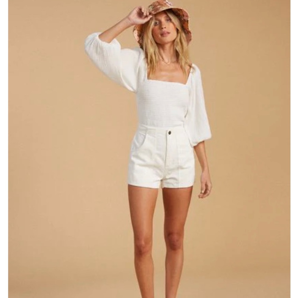 SALTY BLONDE X BILLABONG HIGH-WAISTED WHITE CORDUROY SHORTS